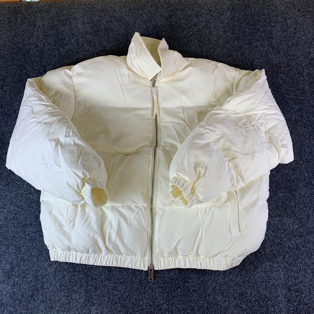 PacSun Coaches Puffer Jacket Mens Large Cream Lined Mock Neck Full Zip Outerwear